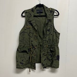 Forever 21 Army Green with Black Pattern Vest
